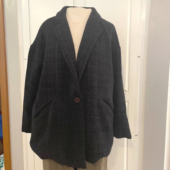 Flawless Jackets & Blazers - Flawless Black Textured Tweed Blazer Womens Size S Single Button Wool Blend soft